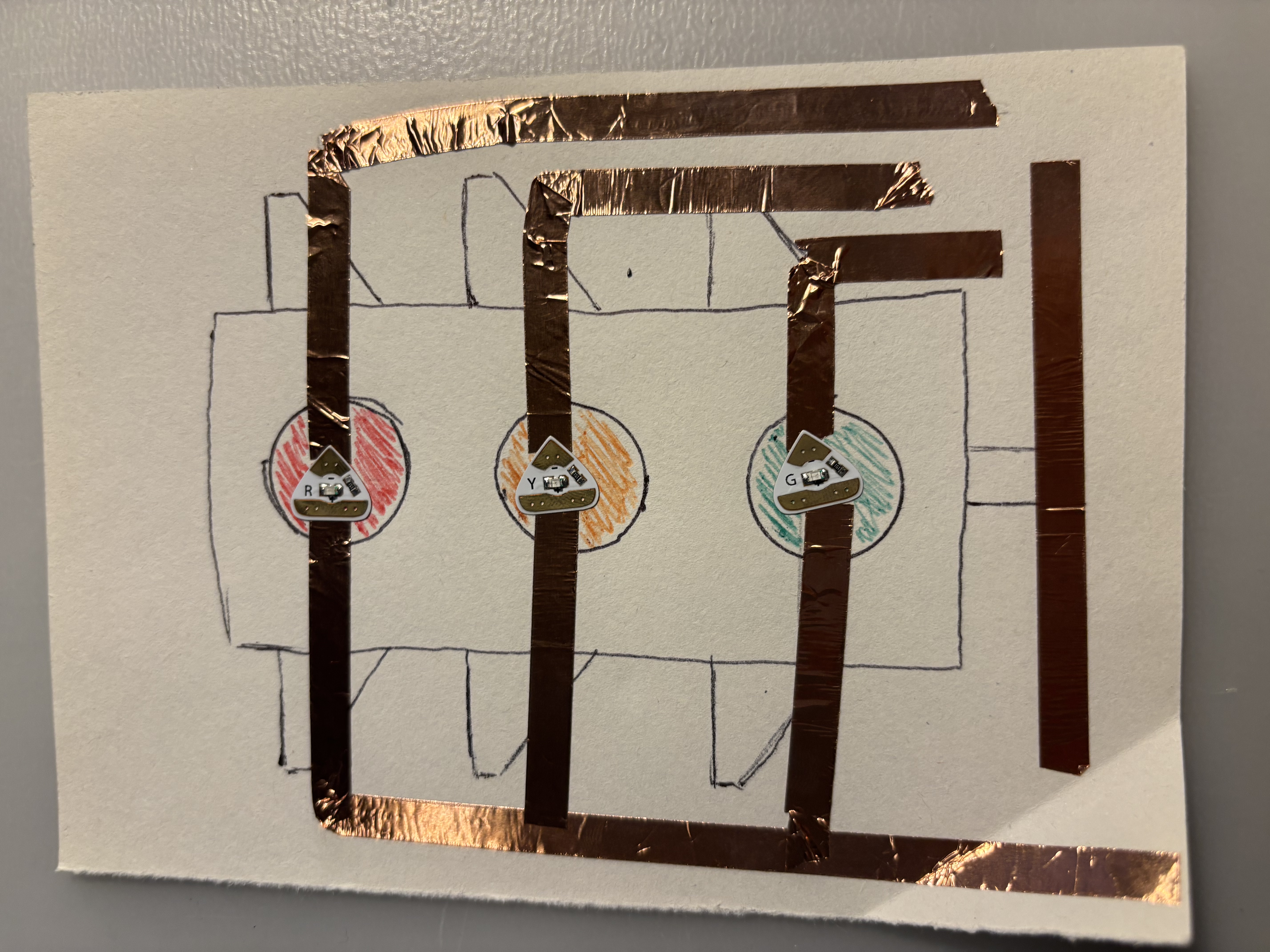 Stop light circuit followed from a tutorial (linked in the pdf).