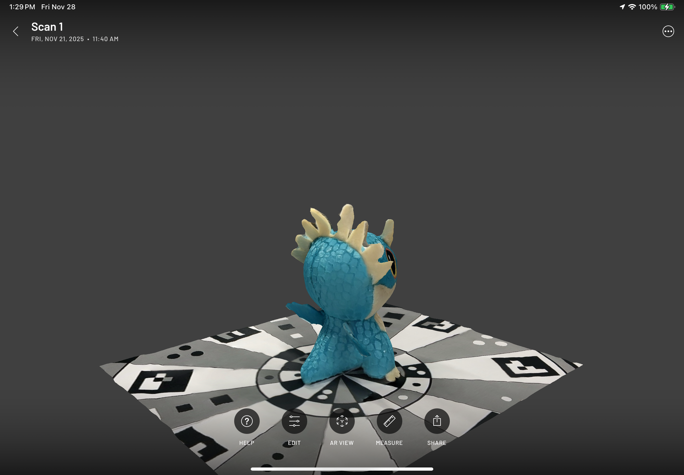Scanning first object with Scaniverse app on iPads in-class activity.