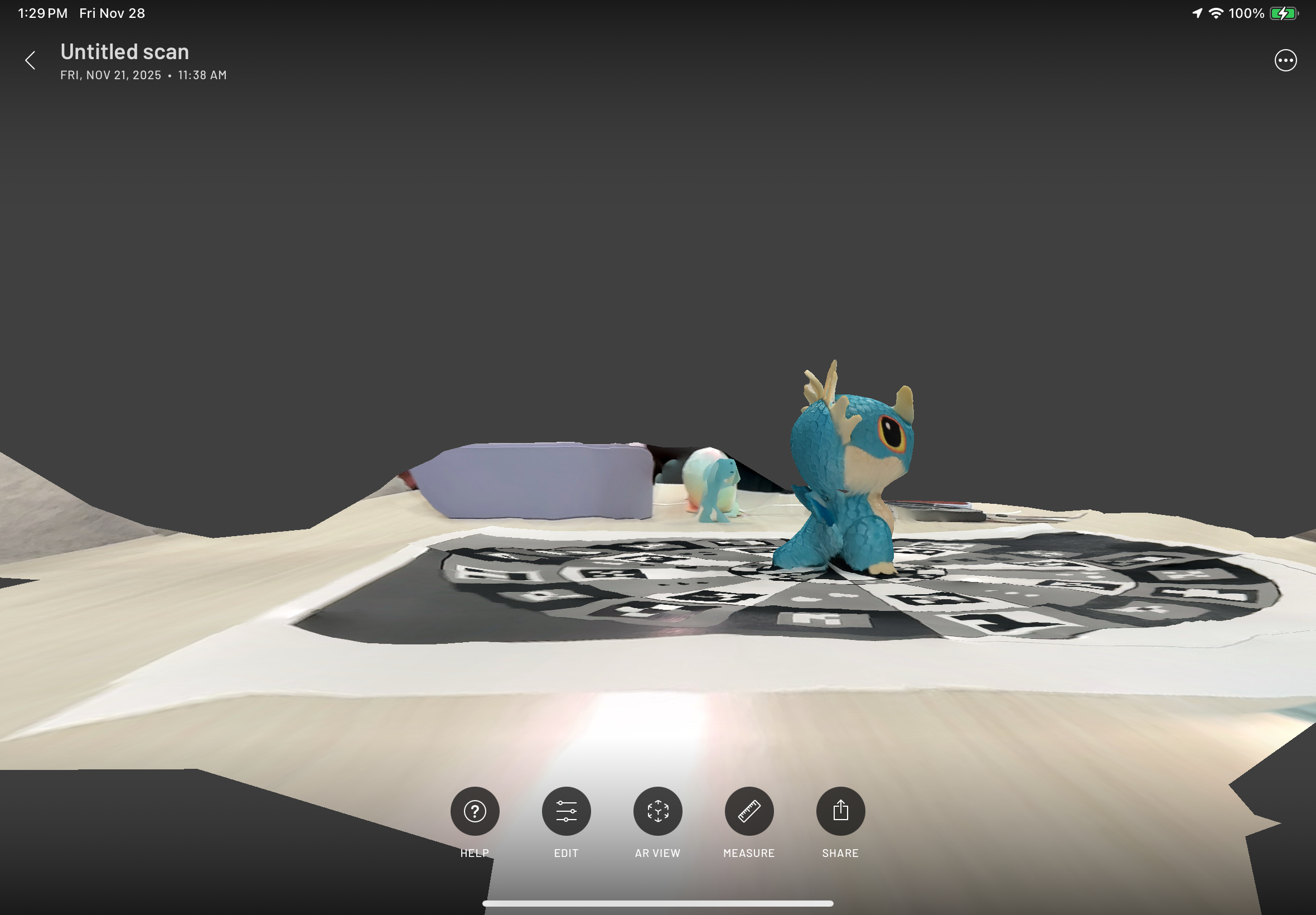 Scanning first object with Scaniverse app on iPads in-class activity.