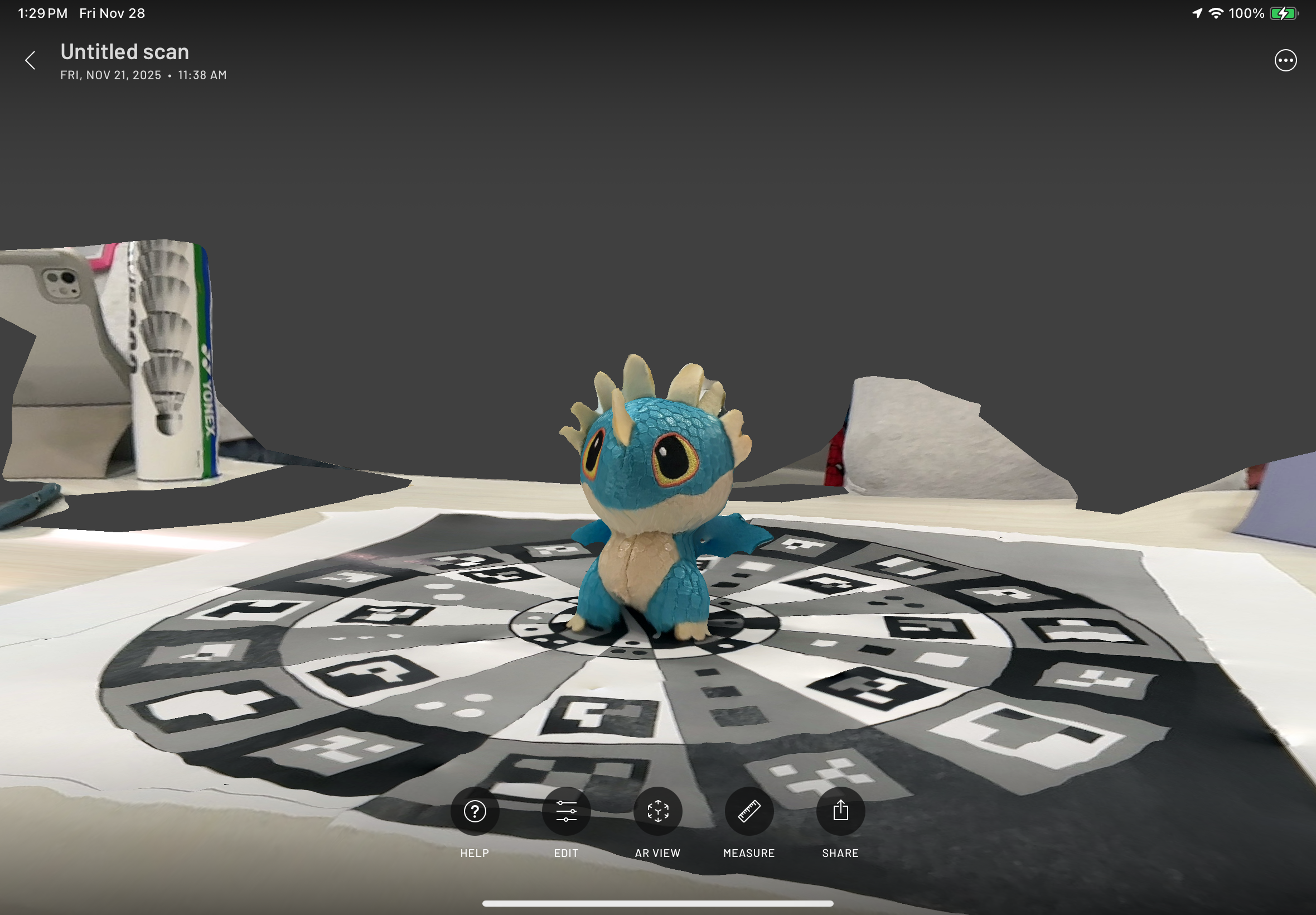 Scanning first object with Scaniverse app on iPads in-class activity.