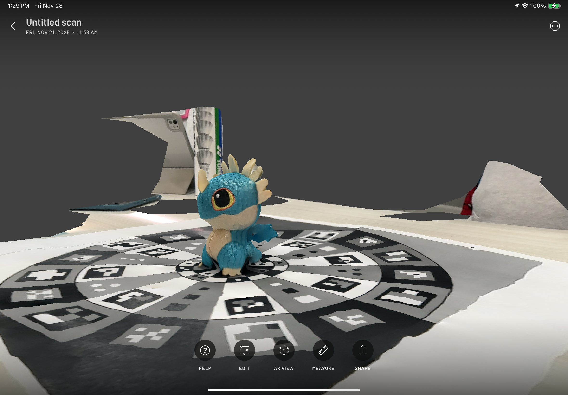 Scanning first object with Scaniverse app on iPads in-class activity.