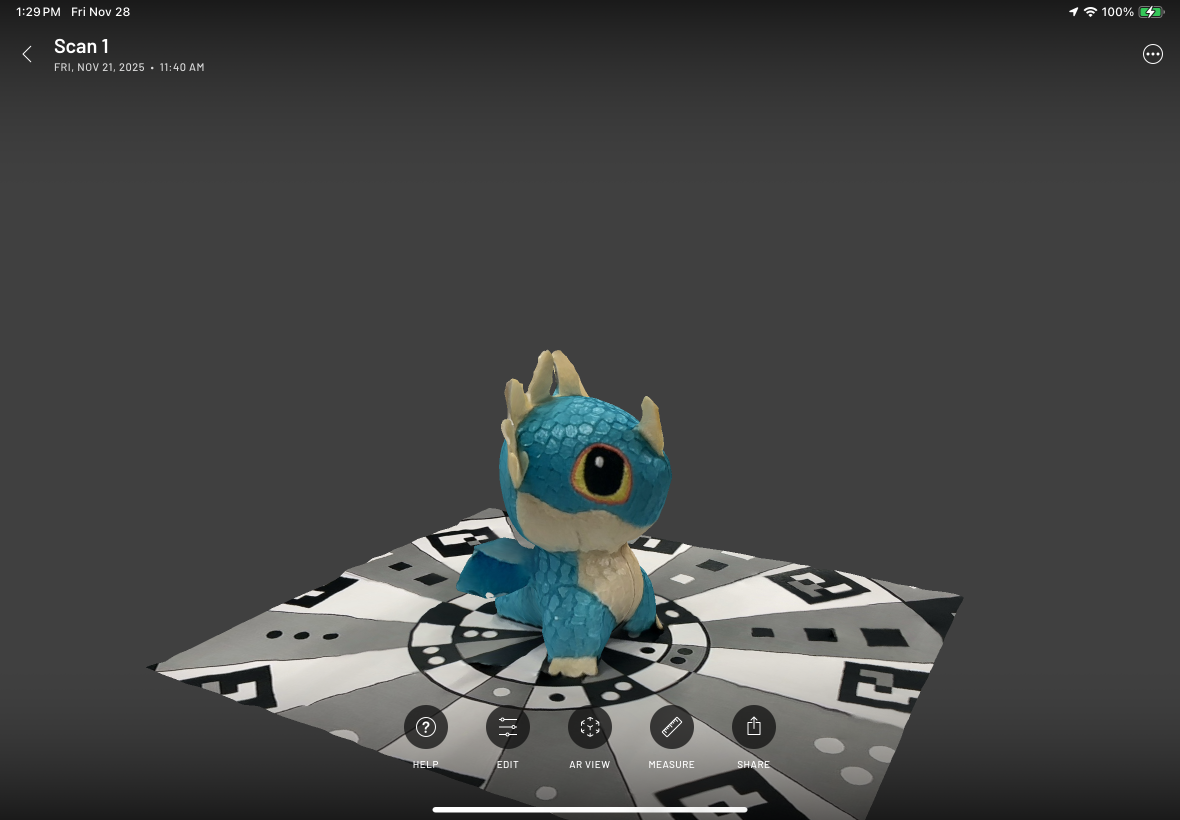 Scanning first object with Scaniverse app on iPads in-class activity.